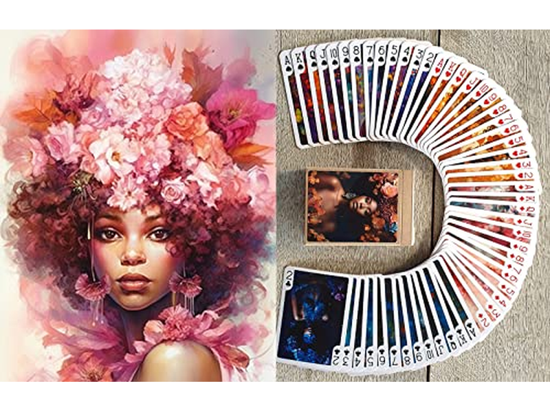 Black Lady with Flowers Playing Cards