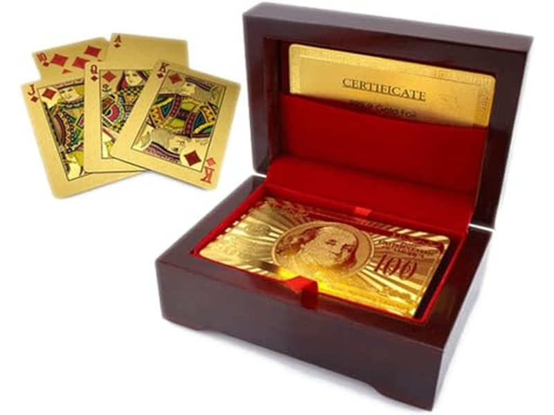Luxury 24K Gold Foil Poker Playing Cards with Wooden Box